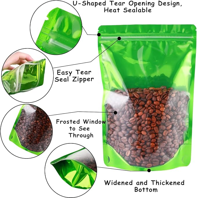 150 Pcs Mylar Bags for Food Storage, 5x8 Mylar Bag with Window Stand Up, Small Holographic Resealable Bags Smell Proof Bag Food Packaging for Small Business Freeze Dried Candy Jewelry Foil Packaging
