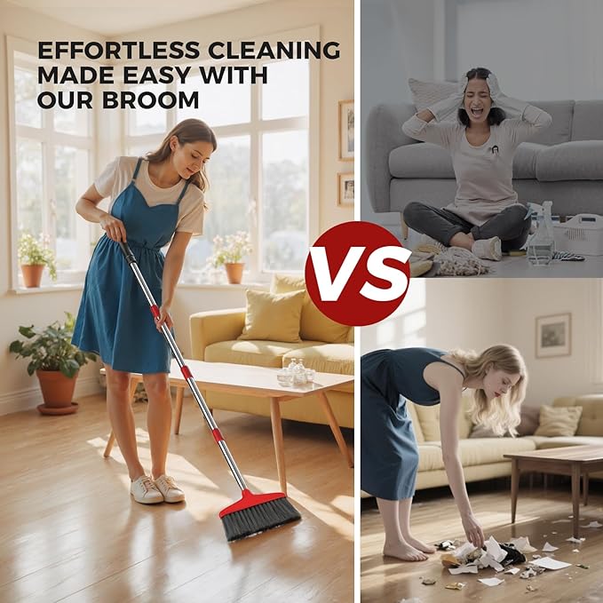 Handy Broom, Indoor/Outdoor Brooms, Duty Kitchen Broom, for Home Garage Kitchen Office Courtyard Lobby Patio Lawn Concrete (1, Red)