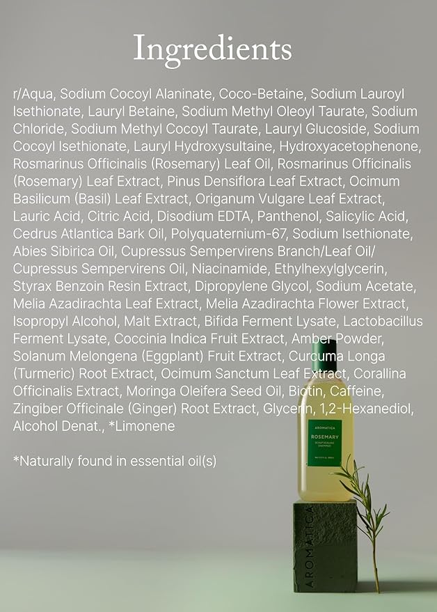 AROMATICA Rosemary Scalp Scaling Shampoo for Hair Growth - Korean Hair Care for Thinning Hair & Hair Loss, Natural Essential Oil, Vegan, Sulfate Silicone Paraben Free (13.53 oz)