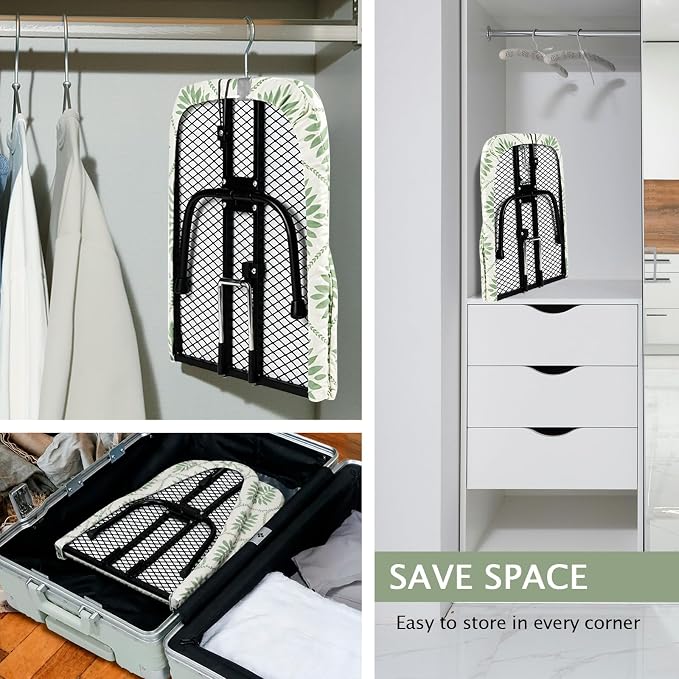 SheeChung Small Ironing Board 12"x32",Mini Ironing Board with Metal Mesh | Foldable,Tabletop,Hanging Hook,Cotton Cover,Heat Resistant Pad,Space Saving,Non-Slip Feet,Fits for Dorm Travel Sewing Room