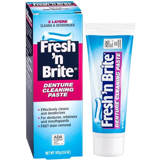Fresh 'n Brite Denture Cleaning Paste For Dentures, Removable Partial Dentures, Retainers, Mouthguards, Nightguards, Fast Stain Removal, pack of 3, 3.8 oz Tubes