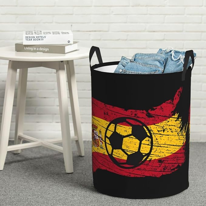 Vintage Spain Spanish Espana Soccer Football Flag Laundry Hamper Laundry Basket Circular Hamper Dirty Clothes Storage with Handles
