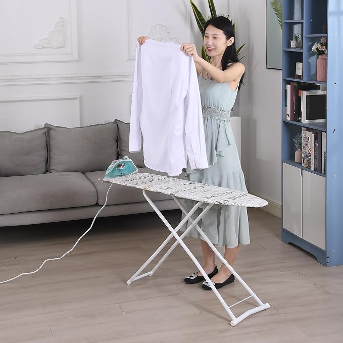 Ironing Board, Height Adjustable Smooth Edge Good Load-Bearing Non-Slip Clothes Ironing Board with Folding Legs (White)