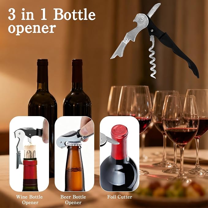 110 Pack Waiter Corkscrew Wine Openers Black Heavy Duty Hinges All in One Double Hinged Tools for Bartenders Servers Sommelier