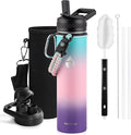 RAYMYLO Insulated Water Bottle 24 oz, Triple Wall Vacuum Stainless Steel (Cold for 24Hrs, Hot for 12Hrs), Leak Proof & Non-BPA, Modern Water Flask Jug with Paracord Handle & Straw Spout Lids