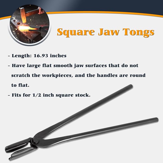 Blacksmith Tongs - V-Bit, Flat, Blade, Square Jaw, Wolf Jaw (5PCS) | Knife Making Forge Tong Set Assembled Steel Blacksmithing Bladesmith Bladesmithing