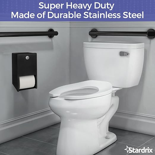 Stardrix Matte Black 2 Roll Stainless Steel Commercial Toilet Paper Dispenser, Heavy Duty Wall Mount Tissue Holder with Lock for Restroom/Bathroom