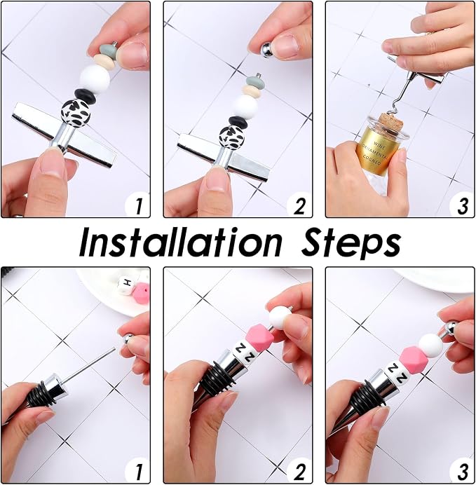 Hushee 40 Pcs Beadable Wine Stoppers with Travel Corkscrew Set Decorative Beaded Wine Bottle Stopper Alloy Saver Beadable Bottle Opener Cork Remover for Kitchen Bar Restaurant Beverage Gifts