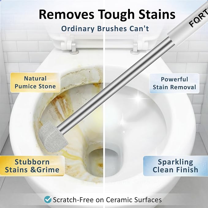 17" Pumice Stone Toilet Bowl Cleaner, 8 Heads – Non-Scratch | 100% natural high-density pumice. Removes limescale, rust & hard water stains without scratching porcelain.