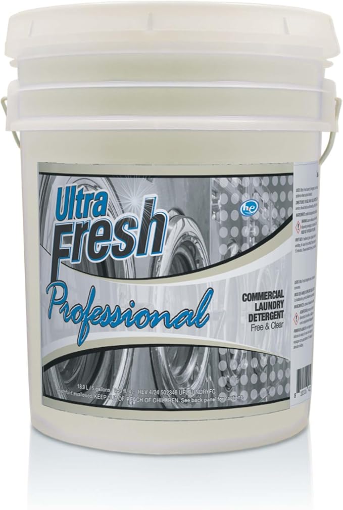 Ultra Fresh® Professional™ Commercial Laundry Detergent, Free & Clear, 5 Gal – Liquid with Easy Dispensing Pump for All Machine Types, up to 640 Loads