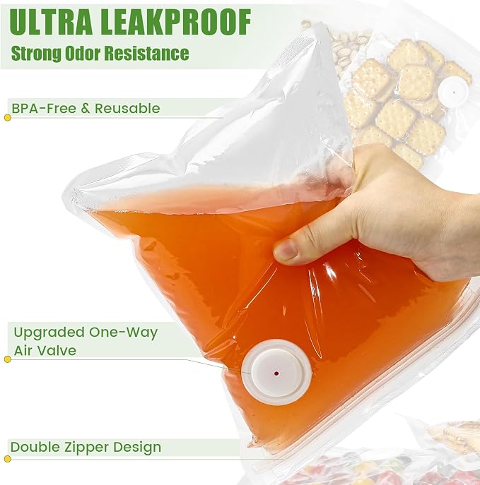 Reusable Vacuum Sealer Bags, 60 Pack, BPA-Free | 2 sizes 10x13 & 8x10, leakproof, freezer/sous vide/microwave safe, dishwasher safe, compatible handheld & most vacuum sealers