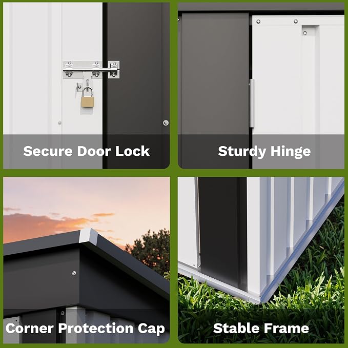Patiowell 5x3 FT Outdoor Storage Shed, White | Garden Tool Shed, Sloping Roof, Lockable Door, Small Metal Sheds for Backyard Garden Patio Lawn