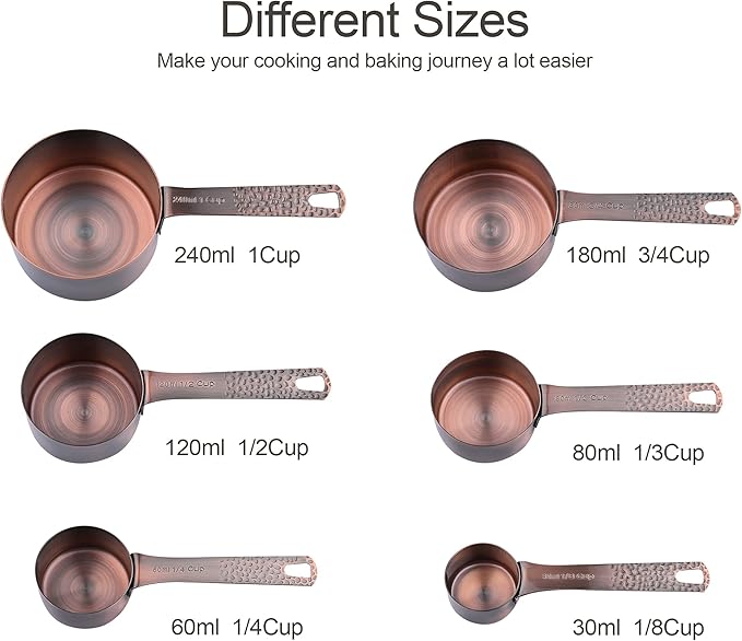 Measuring Cups and Spoons Set 14, Copper Measuring Cups and Spoons Set for Dry & Liquid, Metric & US Stainless Steel 6 Measure Cups and 7 Spoons Set w/Leveler for Kitchen & Baking