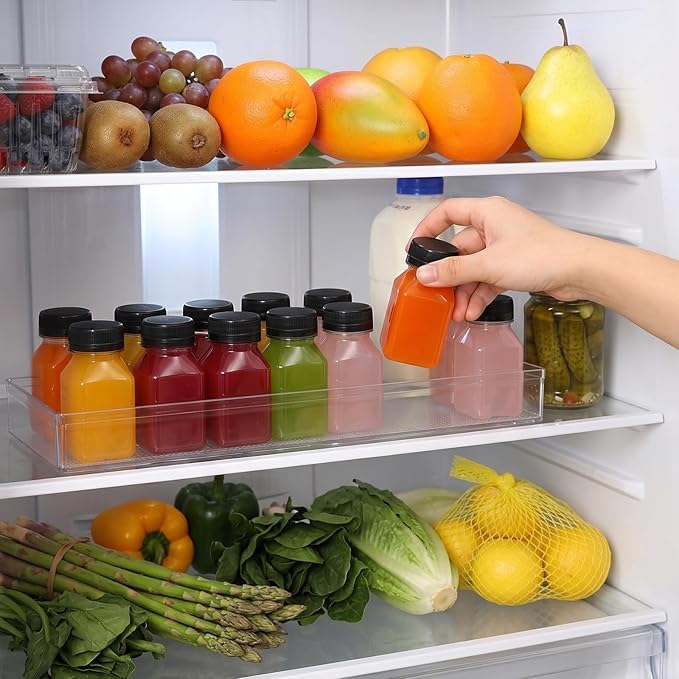 TOMNK 200pcs Juice Bottles with Caps, 4oz Plastic Containers with Lids Empty Reusable Clear Ginger Shots Bottles with Label, Funnel, and Brush Beverage for Juicing, Smoothies, Drinking, Fridge