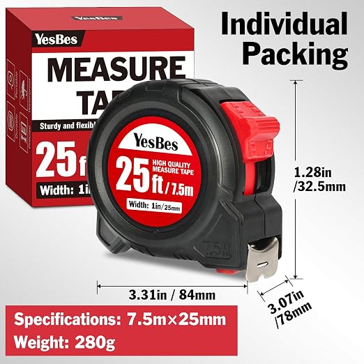 2 Pack Tape Measure 25 ft, Easy Read Retractable Measuring Tape 1-Inch Wide, Great for House Construction and Carpenter