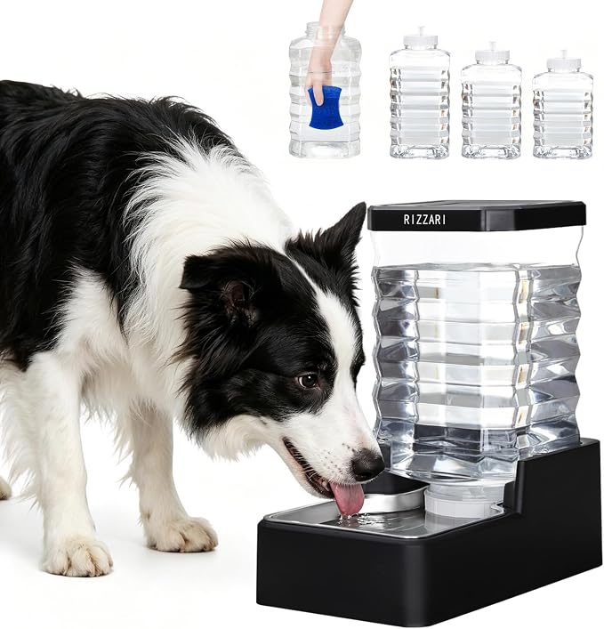 RIZZARI 9L Automatic Dog Water Dispenser: Stainless Steel Bowl | No Filter Replacement/Wide-Mouth Easy Cleaning/Ideal for Medium & Large Dogs/ Busy Workdays