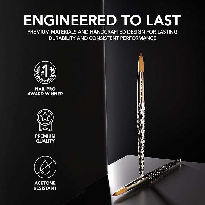 Kiara Sky Kolinsky Acrylic Nail Brush #12 – Pure Kolinsky Sable Hair, Black Crystal Handle, Acetone Resistant, for Acrylic Application, Extensions & 3D Nail Art