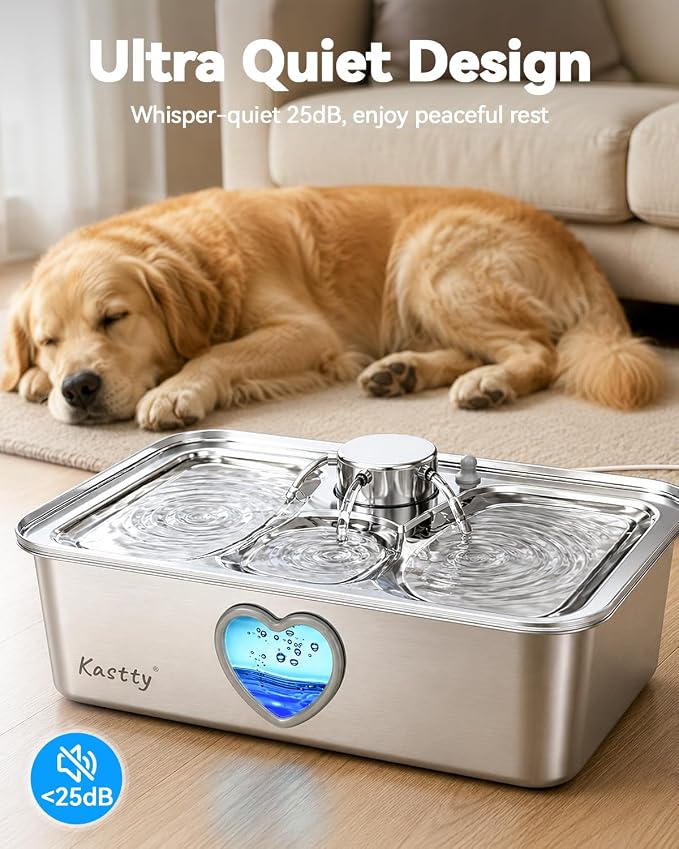 Kastty 4.5Gal/17L Stainless Steel Dog Water Fountain for Pets, Inside, FS87 | 6-Stage Filtration, Dual-Color LED, Visual Window, Large Medium & Multi-Pet