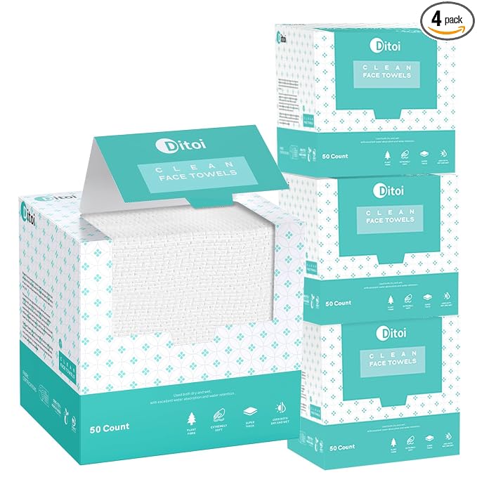 Ditoi Face Towels XXL, Ultra‑Soft Disposable Facial Towels | 10"×12" Thick Face Cloths for All Skin Types, Lint-free Dry Wipes for Skincare, Makeup Removal and Cleansing, 200 Count