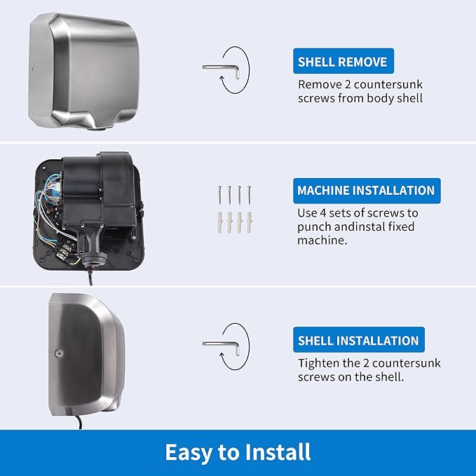 Goetland Stainless Steel Commercial Hand Dryer 1800w Automatic High Speed Heavy Duty Dull Polished Pack of 2