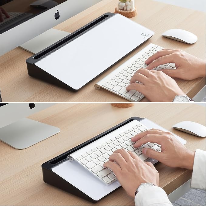 TSJ OFFICE Desktop Whiteboard Dry-Erase-Board - Computer Keyboard Stand White Board Surface Pad with Drawer, Desk Organizers with Accessories for Office, Home, School Supplies - Black
