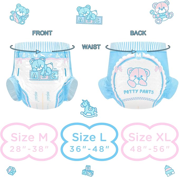 Littleforbig Adult Printed Diaper 2 Pieces Pack 3 Prints Random Assorted - Potty Pants (Large 36"-48")