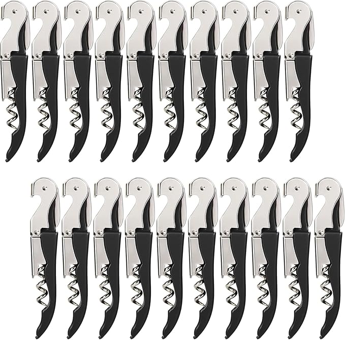 HYZ Wine Openers Bulk 20-Pack for Bartender, Waiter Corkscrew-Black | Wine Keys for Severs, Commercial Grade Stainless Steel Double-Hinged Corkscrews with Foil Cutter
