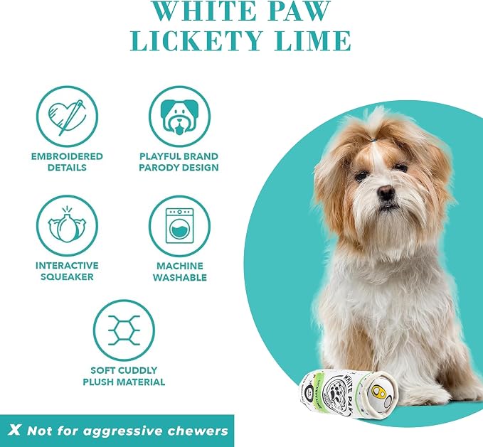 Haute Diggity Dog White Paw Lickety Lime, Plush Designer Dog Toys with Interactive Squeaker, Stimulating Pet Enrichment, Machine-Washable & Safe Materials for All Breeds, One Size
