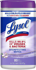 LYSOL Disinfecting Wipes, All Purpose Cleaner, Multi-Surface Antibacterial Cleaning Wipes, Household Cleaning Supplies, Dorm Essentials, Early Morning Breeze Scent, 80 ct.