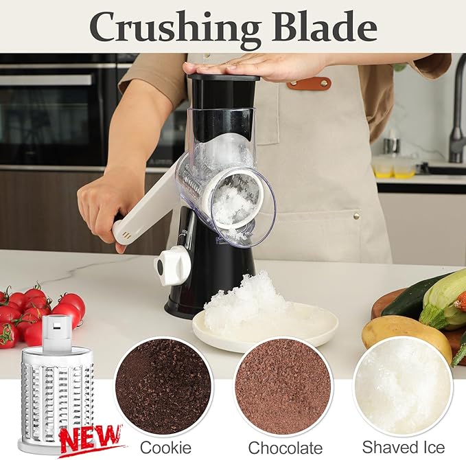 Cambom Rotary Cheese Grater Hand Crank Cheese Shredder for Fresh Cheese, Vegetable, Nuts,Non-slip Suction Base, Five Blades, Black