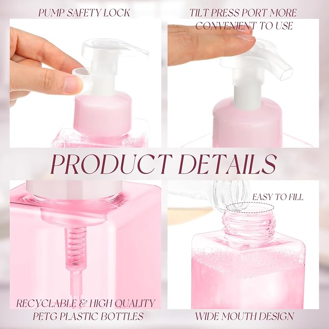 Domensi Foaming Soap Dispenser 8.5 oz Foam Pump Bottle Bulk Empty Travel Foaming Dispenser Refillable Hand Soap Plastic Pump Bottle Travel Clear Container for Bathroom Vanities(12 Pcs,Pink)