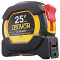 LEXIVON 25Ft/7.5m DuaLock Tape Measure | 1-Inch Wide Blade with Nylon Coating, Matt Finish White & Yellow Dual Sided Rule Print | Ft/Inch/Fractions/Metric (LX-206)