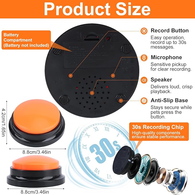 Dog Buttons for Communication,8Pcs Talking Button Set with 30s Recordable Voice Pet Training Buzzers with 2 Mats & 2 Stickers, Talking Buttons for Dogs & Cats (Batteries Not Included)