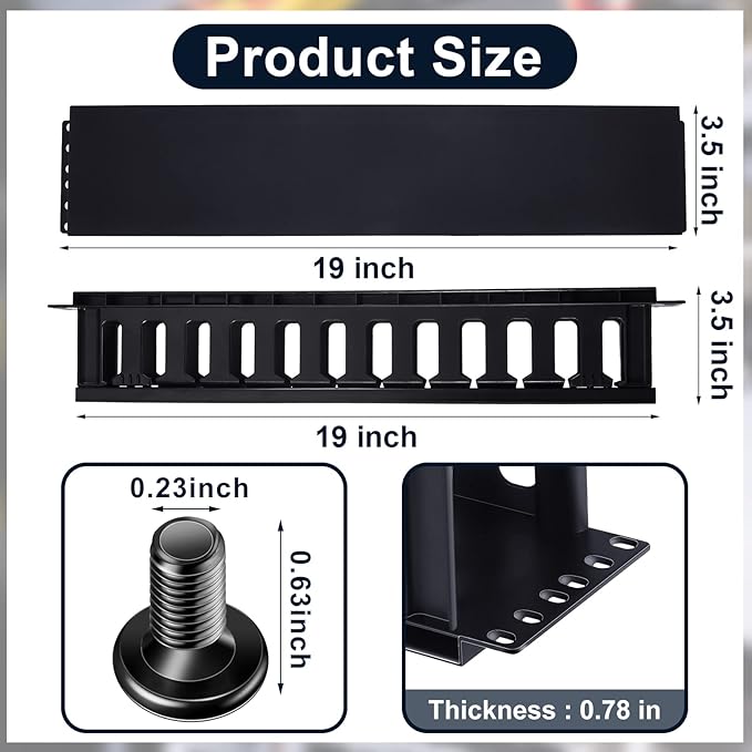 Taiyin 8 Pcs 2u 19 Inch Horizontal Cable Management Panel, 12 Slot Rack Cable Organizer with Removable Cover for Server & Network Rack