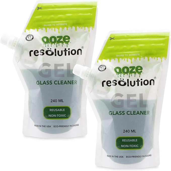 RESÖLUTION Ooze Resolution Gel Glass Cleaner (2 Pack 240ml Each) - Liquid Cleaning Solution Natural Clay-Based Non-Toxic Formula Glass and Metal Cleaner - Reusable - Non Abrasive Grunge Off