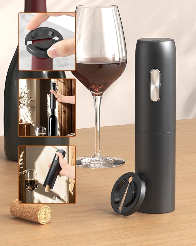 CIRCLE JOY Electric Wine Bottle Opener Set Rechargeable 5-in-1 Wine Set with Foil Cutter, Electric Wine Opener, Electric 2in-1 Wine Aerator & Pourer, Electric Vacuum Wine Stopper, Black Silver
