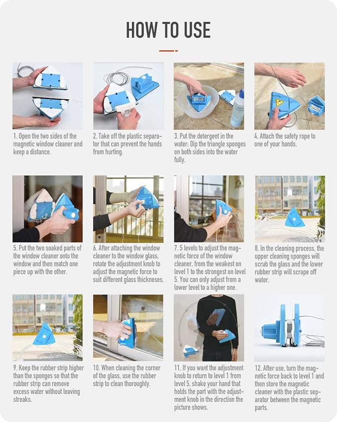 Double Side Magnetic Window Cleaner,Adjustable Magnetic Double Window Glass Wiper Glider Washing Brush Equipment Cleaning Brush Wiper Tools for High-Rise and Car Glazed Windows Thickness 4-30mm