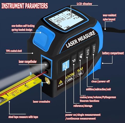 Tape Measure 4-in-1 Laser Digital Measuring Tape & 40m/131ft Laser Distance Meter & with 16ft/5m & Crosshair Markings & Dual-axis Electronic Level,Display On Backlit LCD Screen