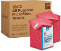 Bulk 12” X 12” All Purpose Microfiber Towels Wholesale - Case Quantity (400 Count) | No Fraying | High Density Microfiber | Zero Chemical Cleaner | Long-Lasting (Red)