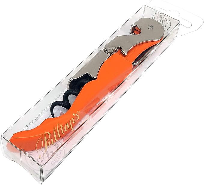 Pulltap's Genuine Classic 500 Waiter's Corkscrew – Double-Hinged Wine Key with Hinged Foil Cutter – Patented Design – Made in Spain – Orange (Naranja)