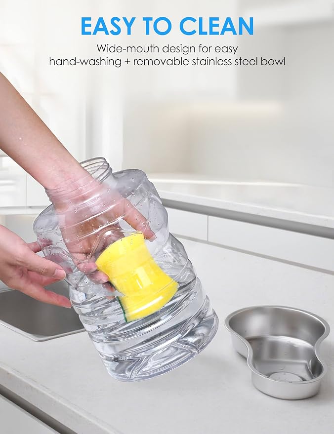 Heouvo 1.7 Gallon Automatic Dog Water Dispenser (6.5L-Black) | Wide Mouth, Easy Clean/ Removable Stainless Steel Bowl/ Gravity Refilling, Large Capacity for Cats and Small Medinum Dogs