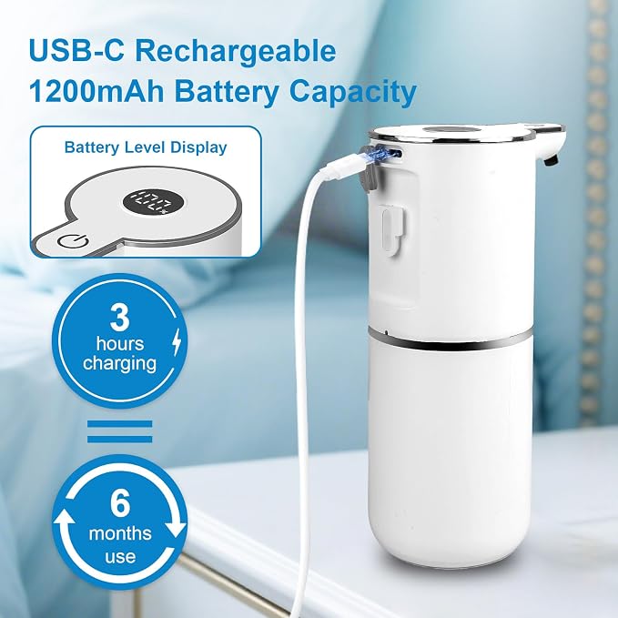 OHIFAST 2 Pack Automatic Foaming Soap Dispenser Touchless, USB Rechargeable Smart Hand Soap Dispenser, 6-Level Adjustable, 12.8oz/380mL Wall Mount for Bathroom Kitchen Dish Soap-White
