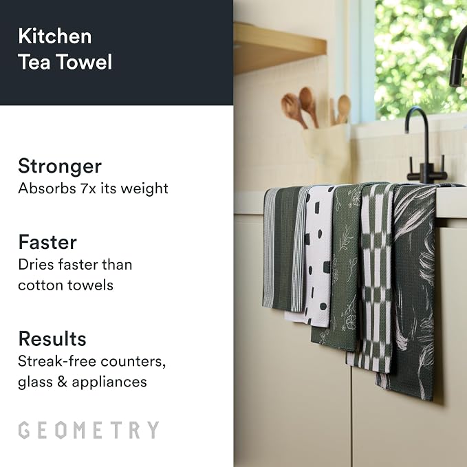 GEOMETRY Kitchen Tea Towels - Quick Dry Microfiber Dish Towels for Kitchen - Meadow 18" x 30" - 5 Pack
