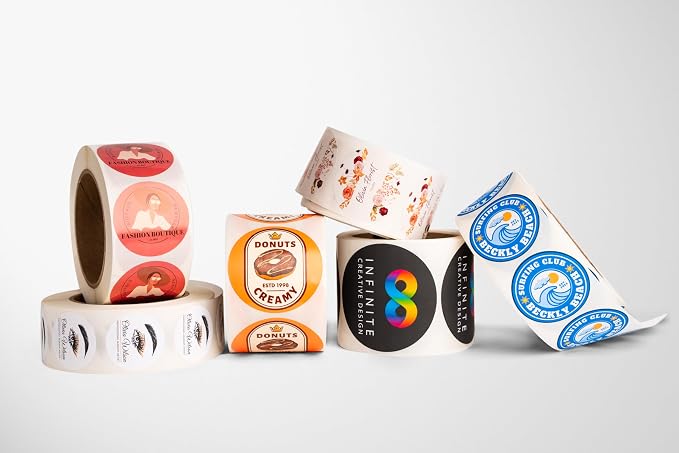 CustomBrandWare Build Your Own Stickers - Any Design Or Logo - Personalize Business - 50+ Roll - Multi Shapes, Sizes, Backgrounds, Text - Gloss/Matte Labels (3 inch Circle)