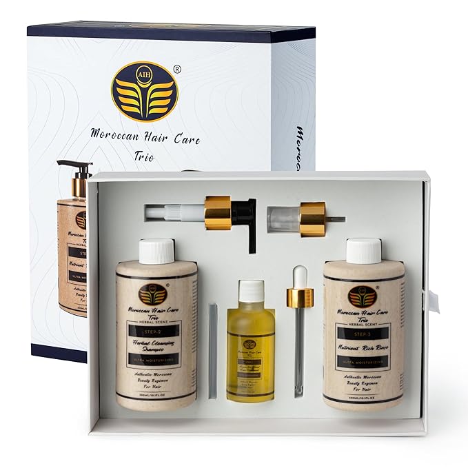 Dry Scalp Treatment Argan Oil Shampoo and Conditioner Set, Moroccan Hair Care Trio for Itchy Flaky Irritated Scalp, Moisturizing Rinse for Curly, Straight, Damaged Hair, Sulfate Free, 2–3 Month Supply