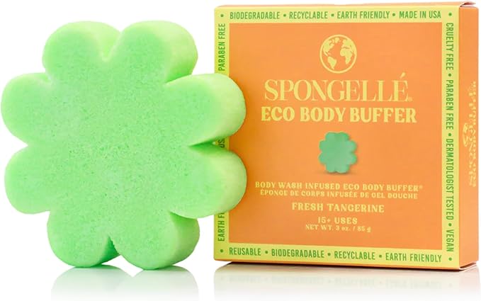 Spongelle Fresh Tangerine Eco Collection Body Buffer Body Scrubber | Bath & Shower Loofah for Men & Women | Biodegradable, Cruelty-Free, Vegan, Dermatologist-Tested, Made in USA | 15+ uses