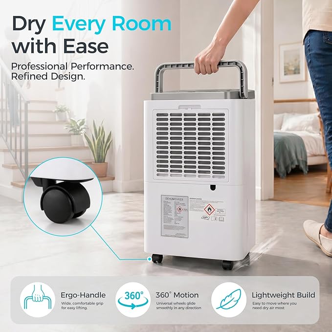 4500 Sq.Ft Most Efficient Energy Star 2025 Dehumidifier for Basement, Max 65 Pint Smart Dehumidifier with WiFi Intelligent Humidity Control,Air Purifier HEPA Filter for Home,Garage,RV