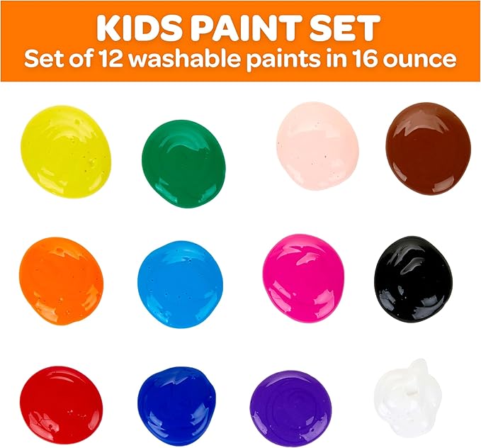 Crayola Washable Paint, Bulk Paint Set for Kids' Art Projects, 16 Oz, Nontoxic Craft Supplies, Teacher Classroom Must Haves, Ages 3, 4, 5, 12 Count, (Pack of 2)