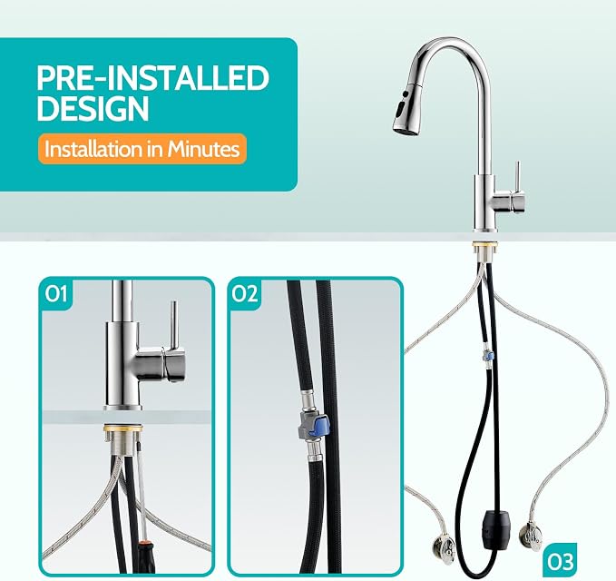 Kicimpro Chrome Kitchen Faucet, Kitchen Faucets for Sink 3 Hole High Arc Single Handle Stainless Steel Commercial RV Camper Kitchen Faucet with Pull Down Sprayer llaves para fregaderos de cocina
