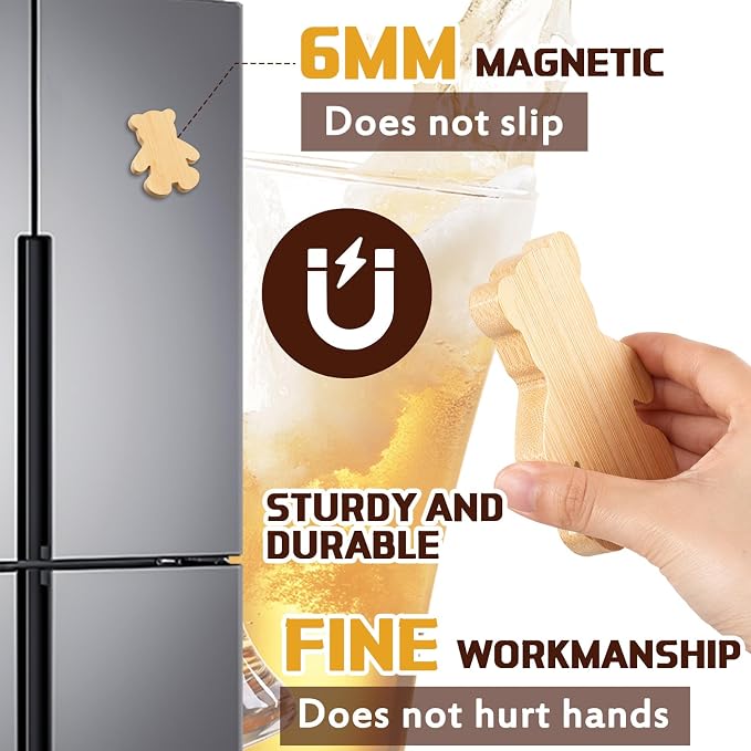 Vesici 24 Pcs Magnetic Bottle Opener 2.5" DIY Bamboo Bear Shape Baby Shower Bottle Opener Favors Wooden Beer Openers Fridge Refrigerator Magnet Gift for Baby Shower Guests Wedding Party Souvenirs